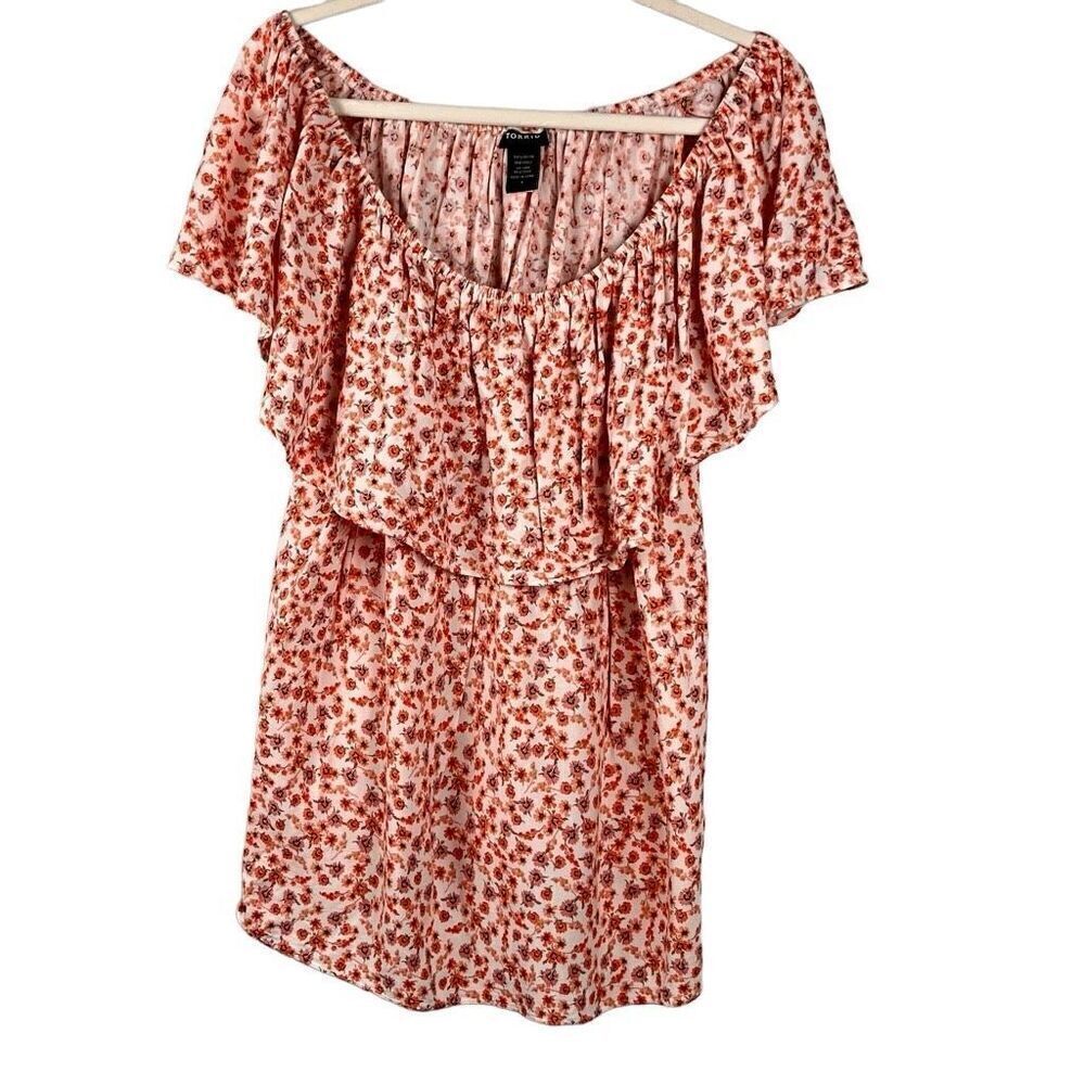 torrid Pink Floral Ruffle Off-Shoulder Blouse